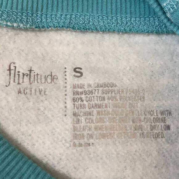 Flirtitude Active SMALL Lightweight Blue Striped Raw Hem Cropped Sweatshirt - Picture 6 of 10